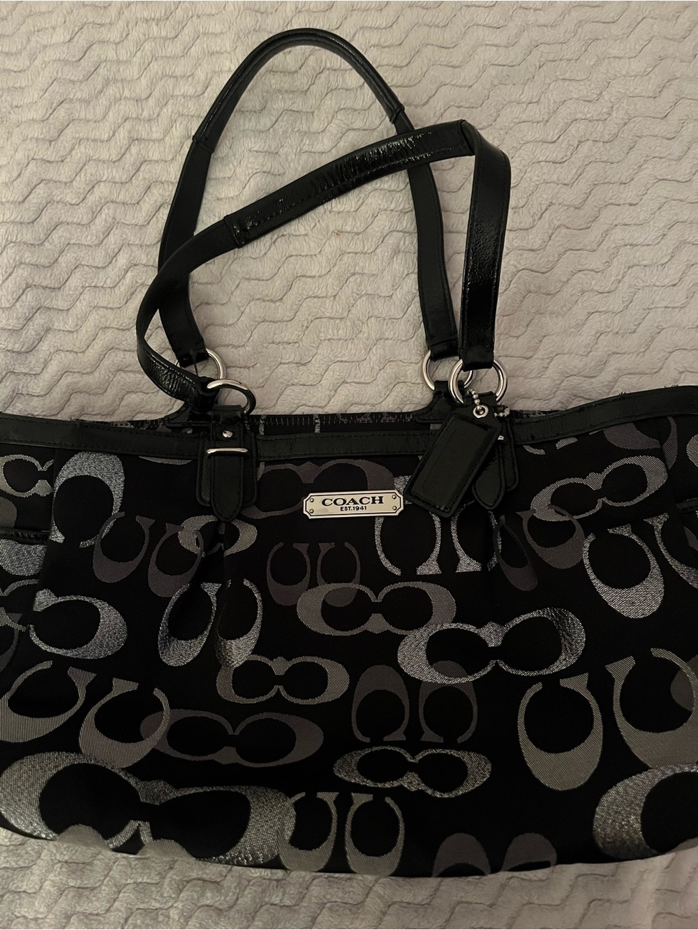 Vintage COACH Black and Silver Signature Shoulder Bag
